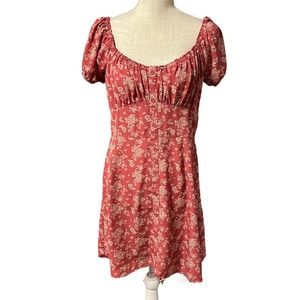 Trixxi Short Sleeve Above Knee Mini Dress Red Tan Floral Womens Size L